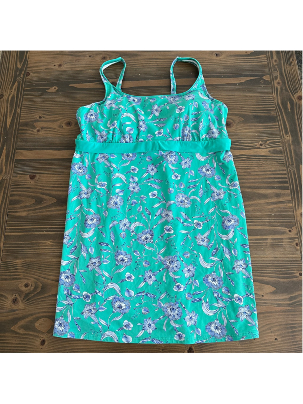 Women's Lands' End Floral Tankini Swim Top 18 Green Adjustable Straps Built In
